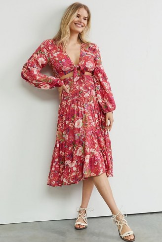 Anthropologie Francine Floral Smocked Co-Ord | summer skirt and crop tie-front top fashion set
