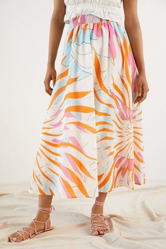 Maeve Floral Burst Maxi Skirt Orange Motif | bold print summer skirts - flipped