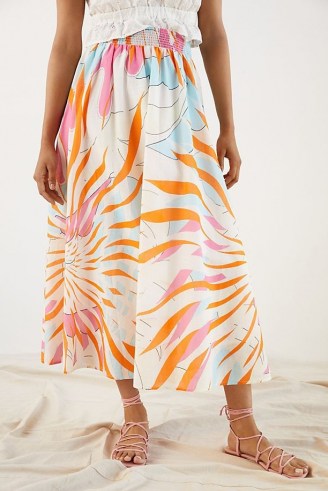 Maeve Floral Burst Maxi Skirt Orange Motif | bold print summer skirts