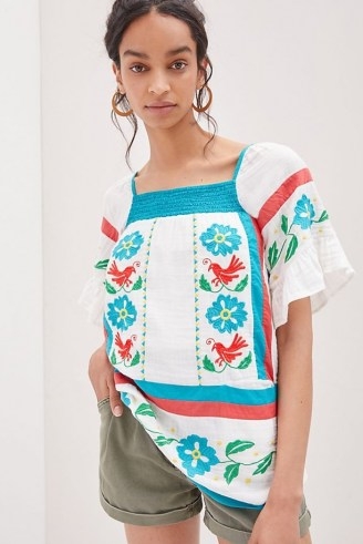 Seen Worn Kept Embroidered Tunic Blouse | floral square neck cotton summer blouse