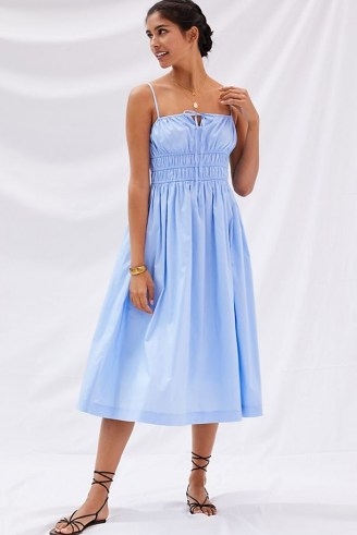 Sunday in Brooklyn Smocked Midi Dress | light blue skinny strap gathered bodice sundress - flipped