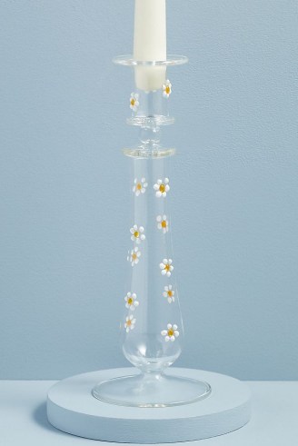 Anna + Nina Daisy Glass Candle Holder ~ floral embellished glassware ~ pretty candlestick holders - flipped