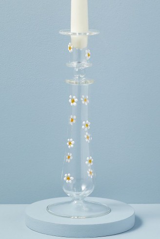 Anna + Nina Daisy Glass Candle Holder ~ floral embellished glassware ~ pretty candlestick holders
