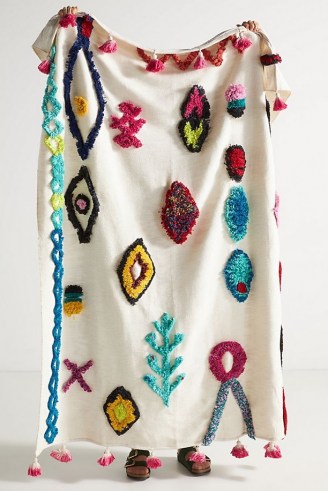 Anthropologie Textured Farida Throw Blanket ~ tasseled throws ~ handcrafted cotton tufted blankets - flipped
