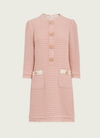 L.K. BENNETT BEAU PINK CREAM TWEED DRESS ~ textured vintage style shift dresses - flipped