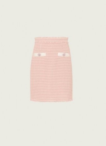 L.K. BENNETT BEAU PINK CREAM TWEED SKIRT ~ classic embellished button checked skirts