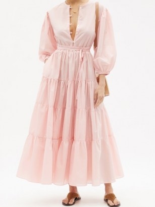 FIL DE VIE Bellona pink belted tiered maxi dress | voluminous summer dresses - flipped