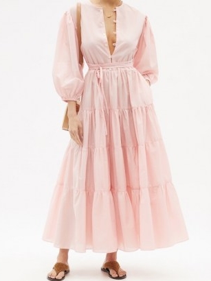 FIL DE VIE Bellona pink belted tiered maxi dress | voluminous summer dresses