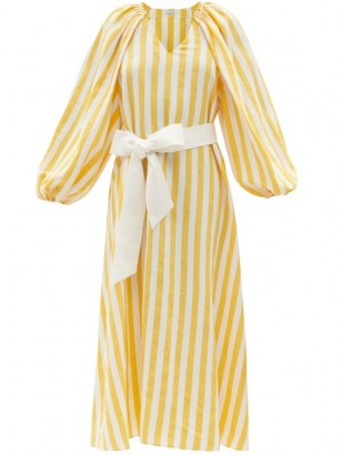 VIKA 2.0 Belted striped Tencel-blend midi dress | yellow and white stripe balloon sleeve dresses - flipped
