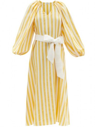 VIKA 2.0 Belted striped Tencel-blend midi dress | yellow and white stripe balloon sleeve dresses