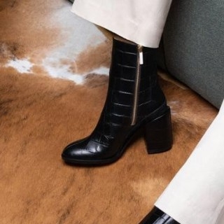 DEAR FRANCES SPIRIT BOOT ~ black leather croc embossed chunky heel boots