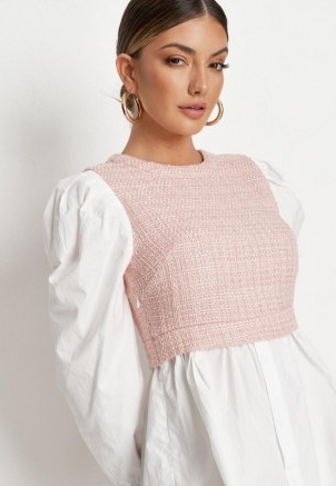 MISSGUIDED blush boucle insert shirt dress ~ part textured dresses