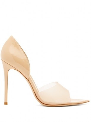 GIANVITO ROSSI Bree 105 PVC and patent-leather pumps in beige | stiletto heel opaque strap pointed toe courts | perfect party court shoes - flipped