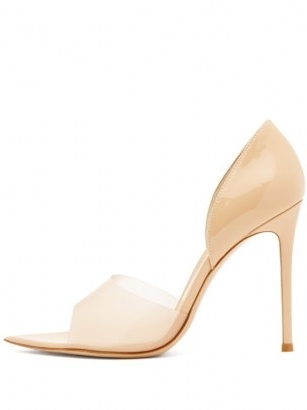 GIANVITO ROSSI Bree 105 PVC and patent-leather pumps in beige | stiletto heel opaque strap pointed toe courts | perfect party court shoes