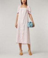 SLEEPER Brigitte Puff-Sleeve A-Line Linen Dress / gingham dresses