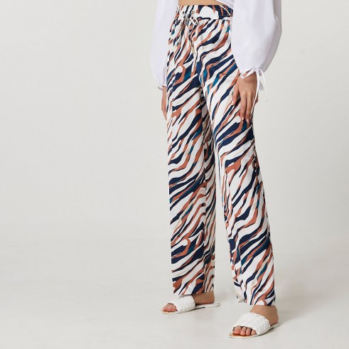 RIVER ISLAND Brown animal printed wide leg joggers - flipped
