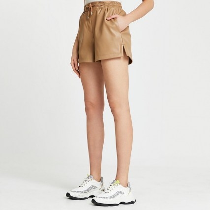 River Island Brown faux leather runner shorts - flipped