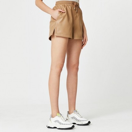 River Island Brown faux leather runner shorts