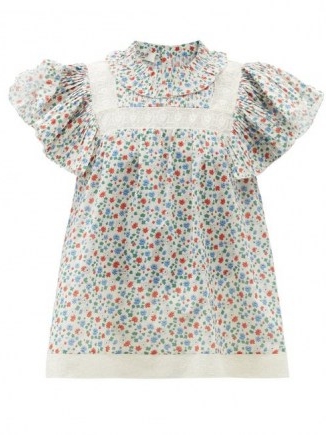 SEA Bubbie ruffled-sleeve floral-print cotton blouse / vintage style summer blouses