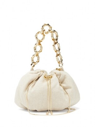 ROSANTICA Bubble Jungla mini canvas cross-body bag | small beige chunky link handle handbag | fine chain strap crossbody bags - flipped