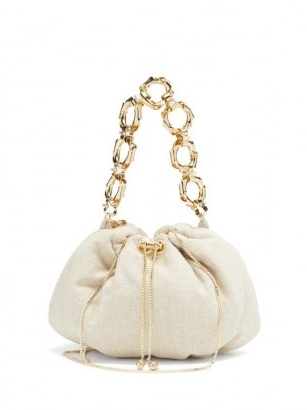 ROSANTICA Bubble Jungla mini canvas cross-body bag | small beige chunky link handle handbag | fine chain strap crossbody bags