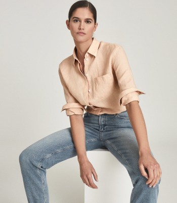 REISS CAMPBELL LINEN RELAXED FIT SHIRT PINK / women’s effortless style casual shirts for summer