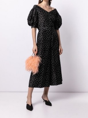 Carolina Herrera off-shoulder polka-dot print blouse / black silk bardot blouses - flipped