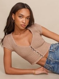 REFORMATION Caterina Open Knit Sweater ~ fitted crop hem sweaters