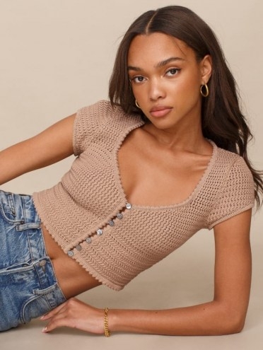 REFORMATION Caterina Open Knit Sweater ~ fitted crop hem sweaters - flipped
