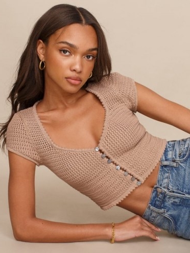 REFORMATION Caterina Open Knit Sweater ~ fitted crop hem sweaters