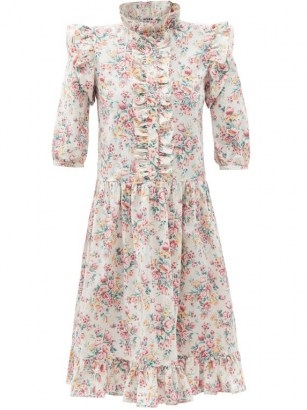 BATSHEVA Claude ruffled floral-print cotton-canvas dress | pink vintage style prairie dresses - flipped