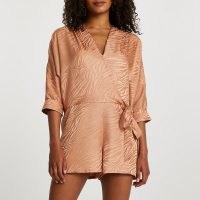 RIVER ISLAND Copper long sleeve tie front playsuit ~ wrap style playsuits