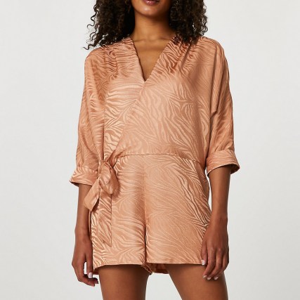 RIVER ISLAND Copper long sleeve tie front playsuit ~ wrap style playsuits - flipped