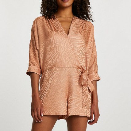 RIVER ISLAND Copper long sleeve tie front playsuit ~ wrap style playsuits