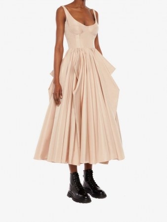 Alexander McQueen Corset Bow Drape Dress in Blush ~ pink fitted bodice dresses with full skirt - flipped