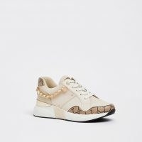 RIVER ISLAND Cream chain runner trainers ~ sports luxe footwear