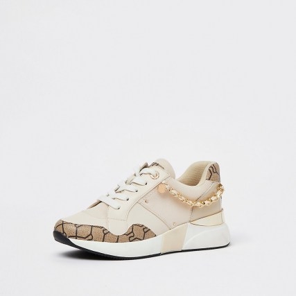 RIVER ISLAND Cream chain runner trainers ~ sports luxe footwear - flipped