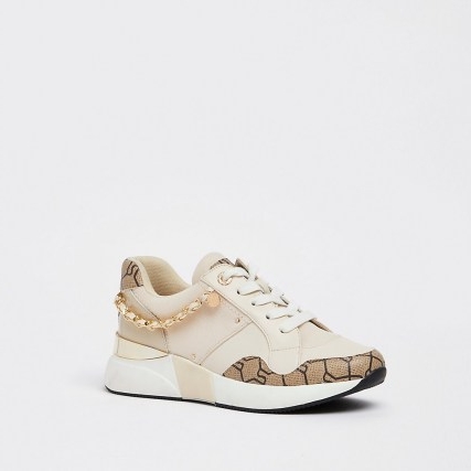 RIVER ISLAND Cream chain runner trainers ~ sports luxe footwear