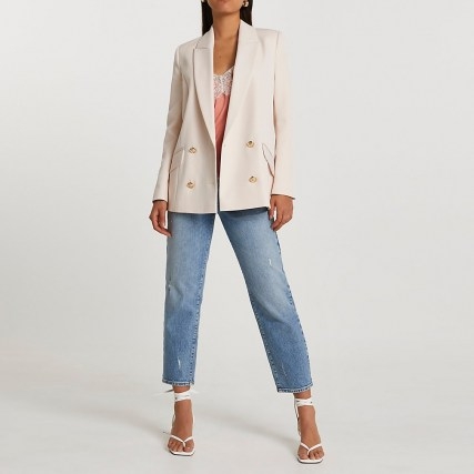 RIVER ISLAND Cream structured double breasted blazer ~ smart luxe style blazers - flipped