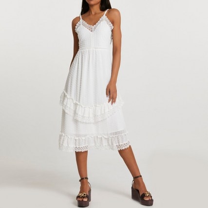 River Island Cream tiered slip dress | lace trim cami dresses - flipped