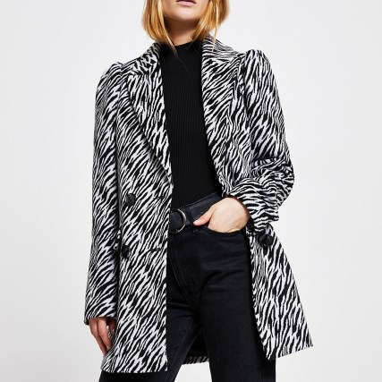 RIVER ISLAND Cream zebra puff sleeve blazer ~ animal print blazers ~ glamorous jackets
