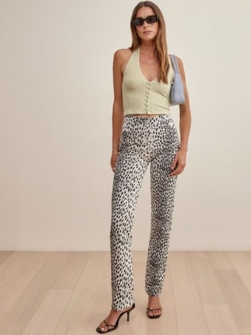 REFORMATION Cynthia Cheetah High Rise Straight Long Jeans ~ wild animal prints ~ printed denim