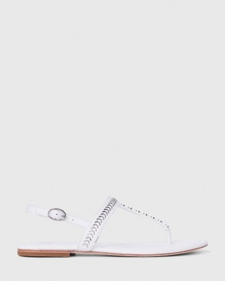 PAIGE Delia Sandals in White Leather | strappy summer flats - flipped