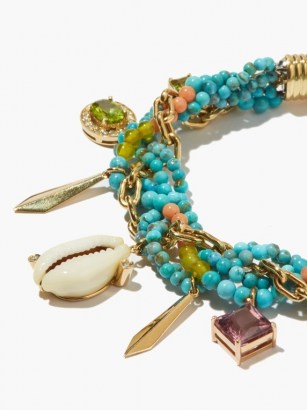 ARON & HIRSCH Diamond, amethyst & 18kt gold charm bracelet / blue stone bracelets with charms