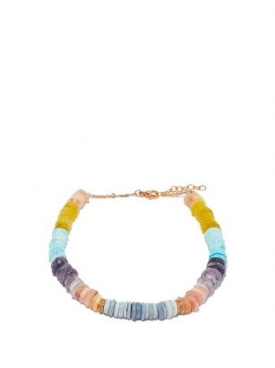 JACQUIE AICHE Diamond, opal & 14kt rose-gold anklet | multicoloured beaded anklets - flipped