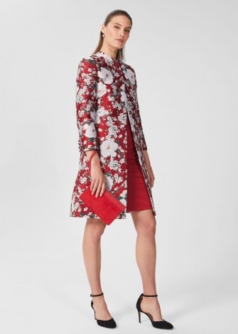 HOBBS DORA JACQUARD COAT / red floral occasion coats - flipped