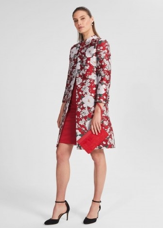 HOBBS DORA JACQUARD COAT / red floral occasion coats