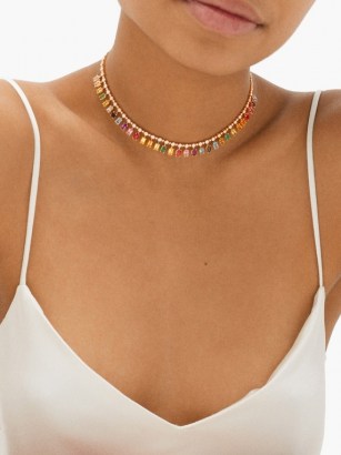 SHAY Dot Dash Rainbow diamond & 18kt gold choker / multicoloured chokers / luxe necklaces