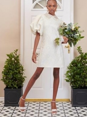 sister jane Papier Embellished Shift Dress – romantic puff sleeve jacquard dresses