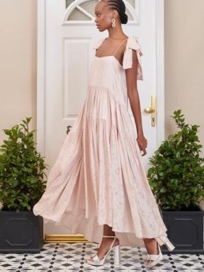 SISTER JANE DREAM Isabella Tiered Maxi Dress Champagne Blush / pink floral high low hem occasion dresses